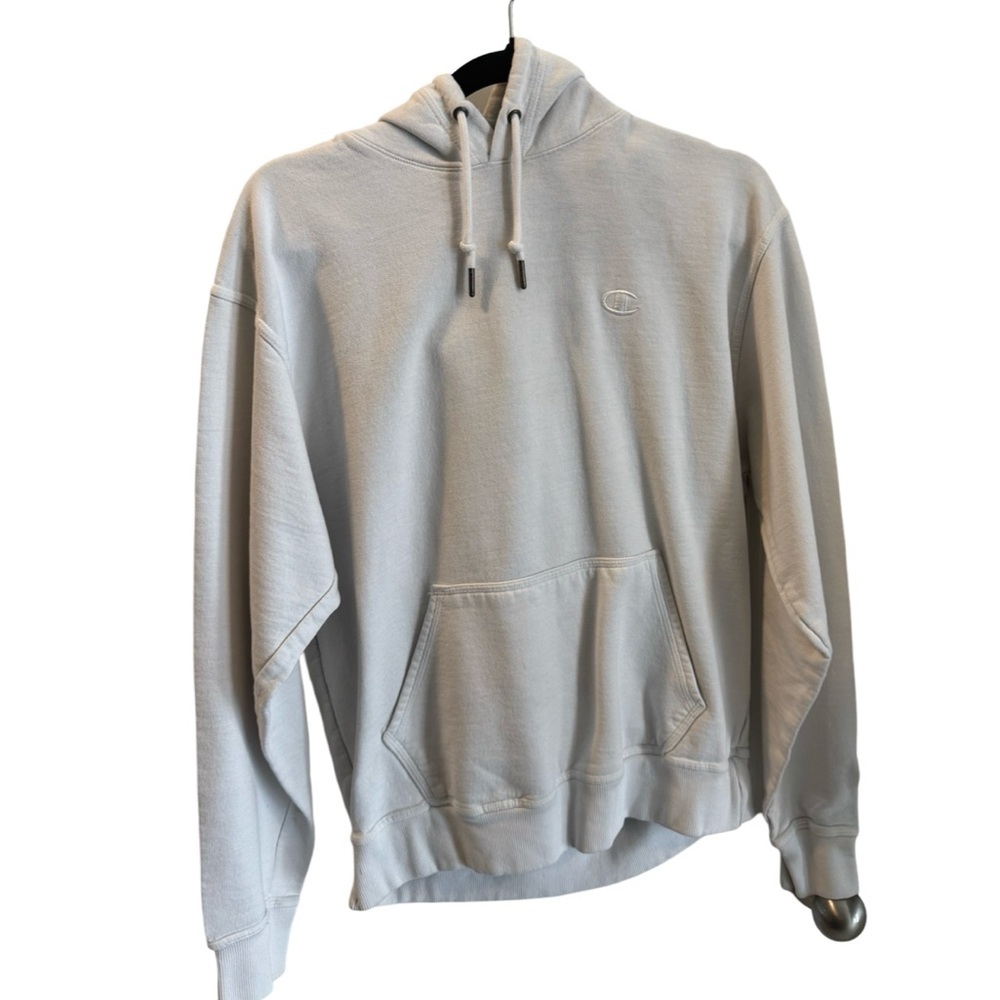 Champion Hoodie Mens Medium White Long Sleeve Drawstring Pocket Pullover Sweater